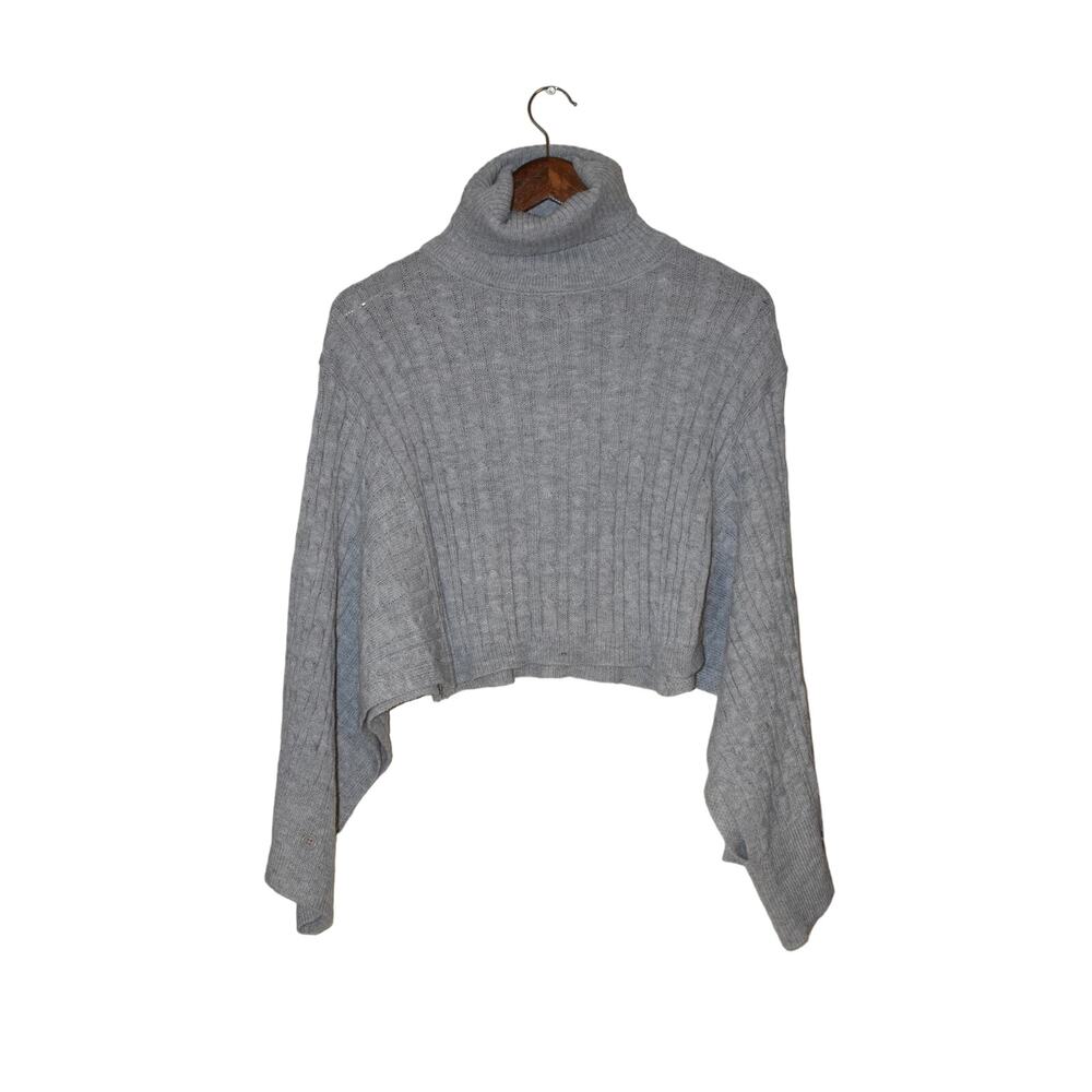 Hyfve Gray Cable Knit Crop Shawl Sweater Size S